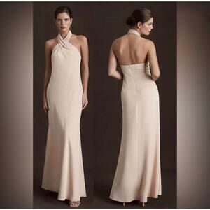 BHLDN Ruby Twist Halter Champagne Satin Maxi Dress Size 0 Bridal